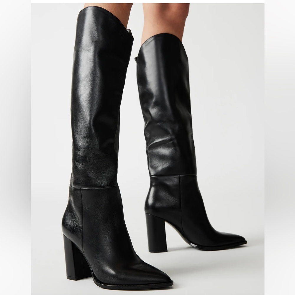Steve Madden BIXBY BLACK LEATHER Heel Boot - Picture 2 of 7